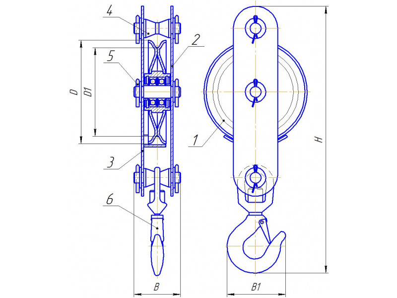 Блок монтажный с крюком и пальцем 1,0т (БМО-1,0 Ш-01)