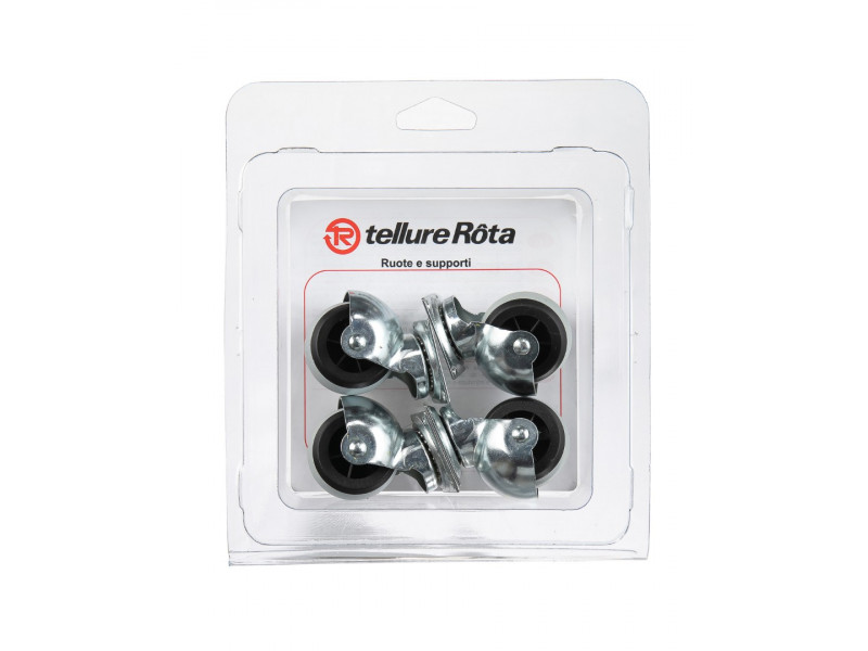 Комплект колес Tellure Rota 334201 из 4-х поворотных опор, Ø 40мм, нагрузка 20кг, серая резина, полипропилен