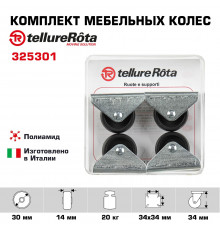 Комплект колес Tellure Rota 325301 из 4-х неповоротных, Ø 30 мм, нагрузка 20кг, полиамид