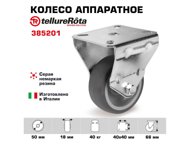 Колесо аппаратное Tellure Rota 385201 неповоротное, Ø 50 мм, 40 кг